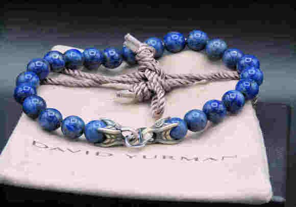 DAVID YURMAN Unisex Sterling Silver 8mm Lapis Lazuli Bead Bracelet 8.5" - Picture 1 of 6